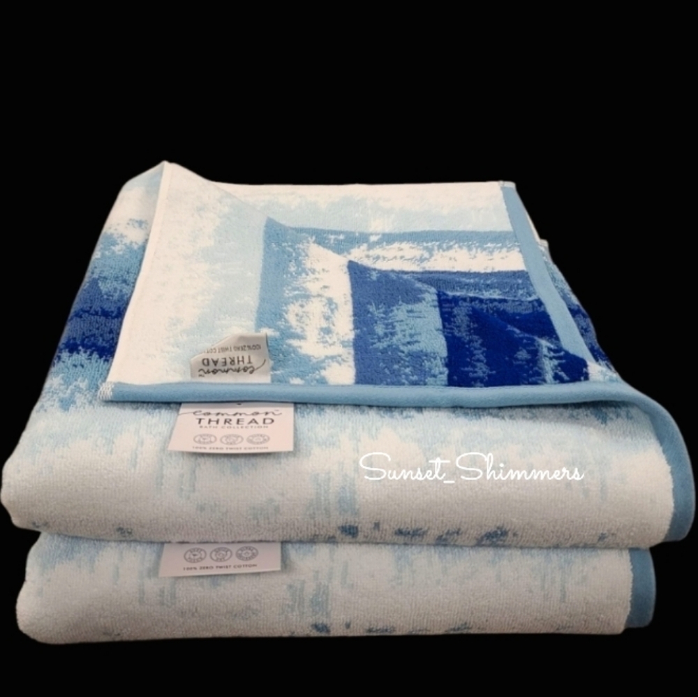 8pc Common Thread Bath Hand Washcloth Towel Set Blue Ombre Zero Twist Cotton New - Picture 4 of 7